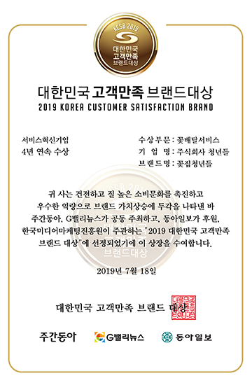 2019 브랜드 대상 인증서