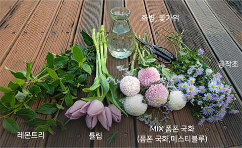 꽃집청년들 폼폰 소국 튤립 화병꽂이